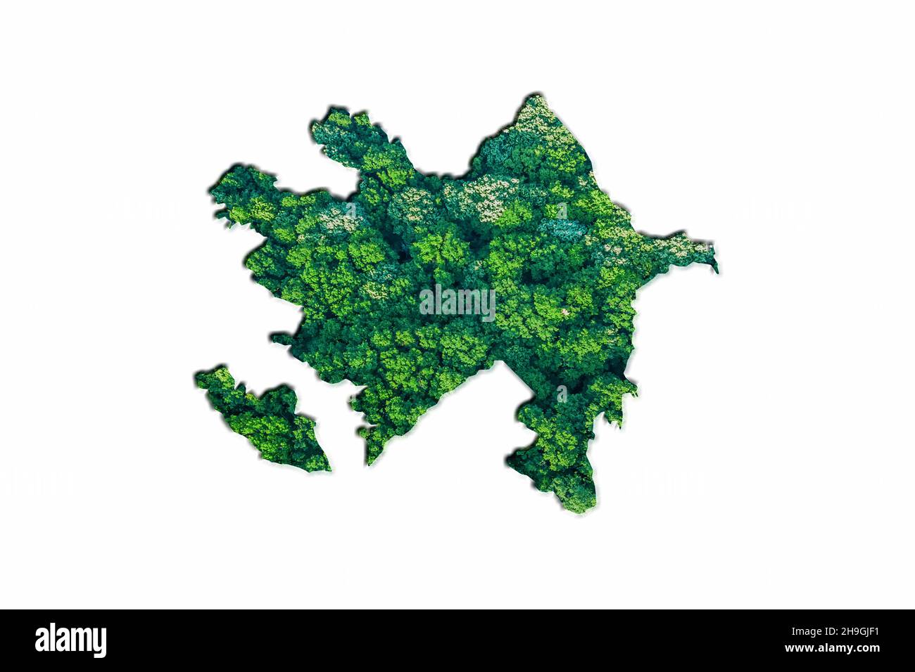 Carte de la Forêt verte de l'Azerbaïdjan, sur fond blanc Banque D'Images