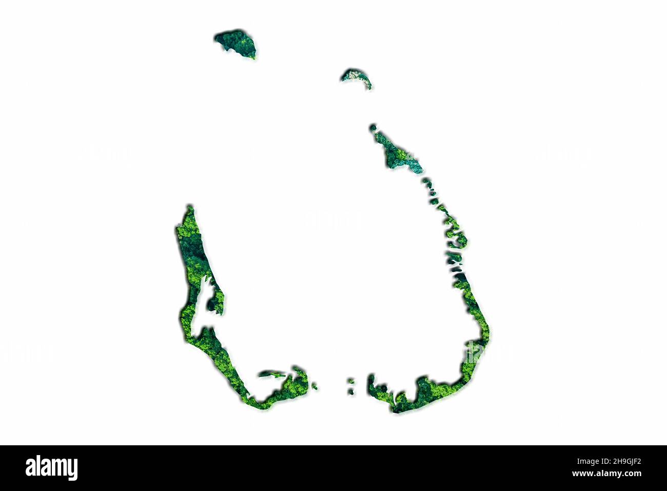 Green Forest carte des îles Cocos, sur fond blanc Banque D'Images