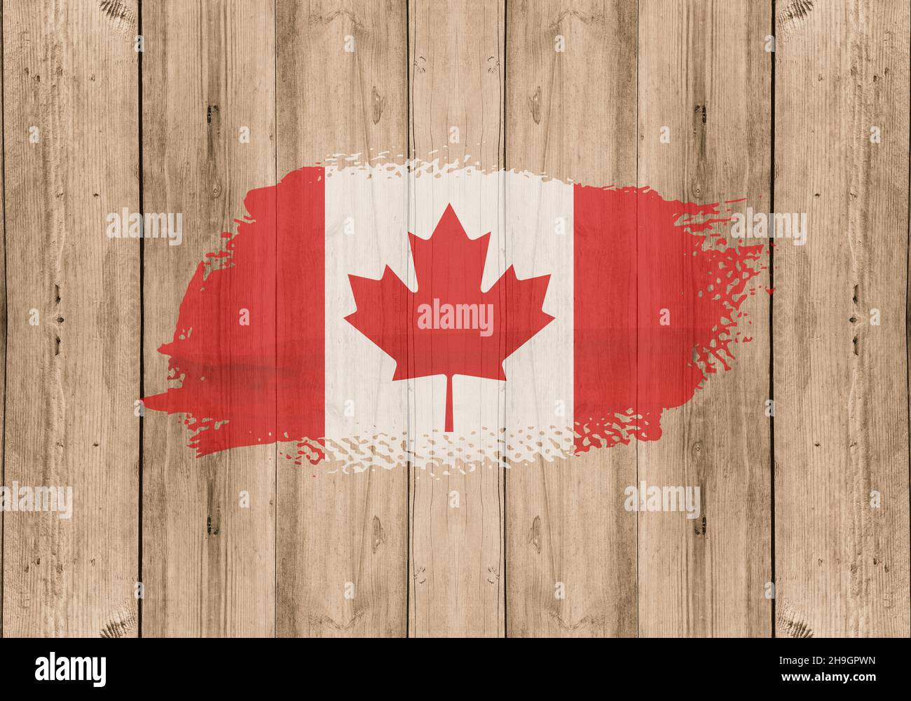 Drapeau du Canada, grunge, sur fond de bois Banque D'Images