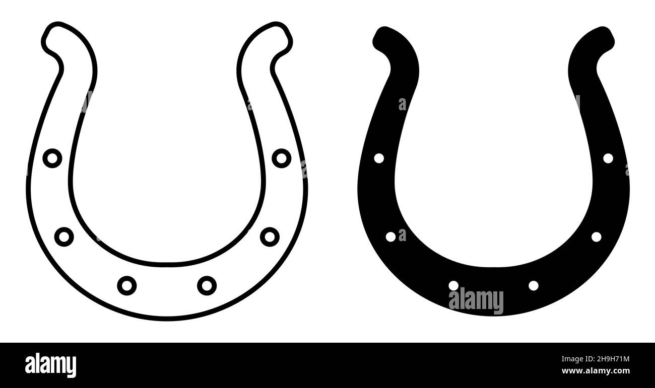 Icône linéaire.Fer à cheval en métal.Symbole de bonne chance et de bonheur dans la culture.Vecteur noir et blanc simple isolé sur fond blanc Illustration de Vecteur
