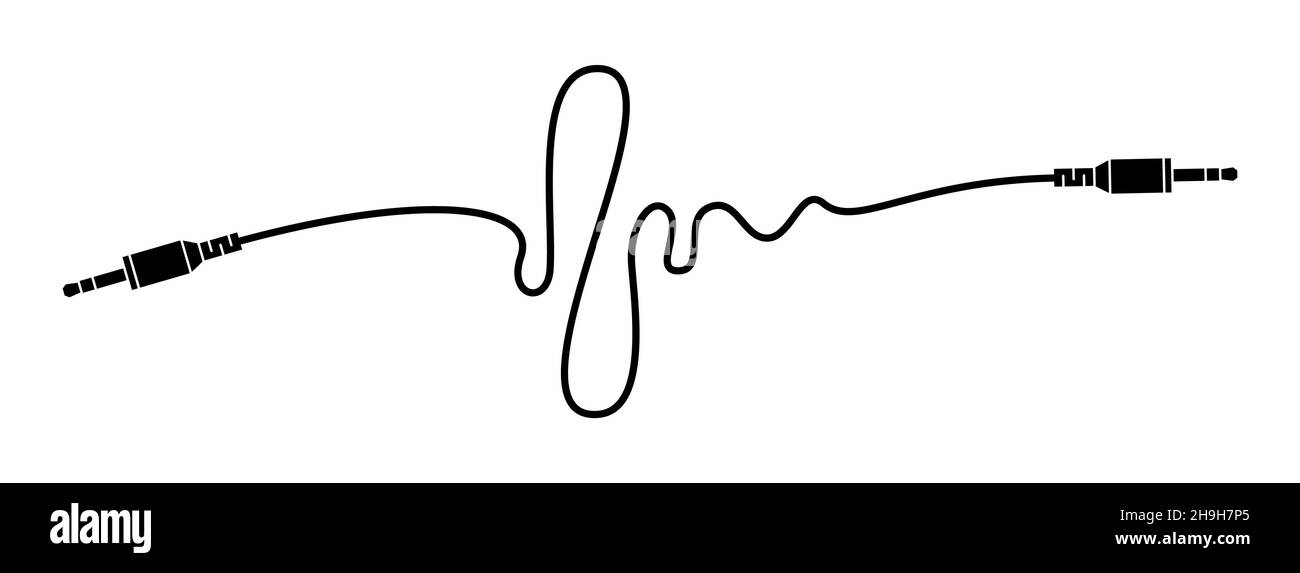 Prise audio 3.5 mm.Câble audio stéréo noir.Illustration vectorielle.câble d'extension audio stéréo 3.5 mm isolé Illustration de Vecteur