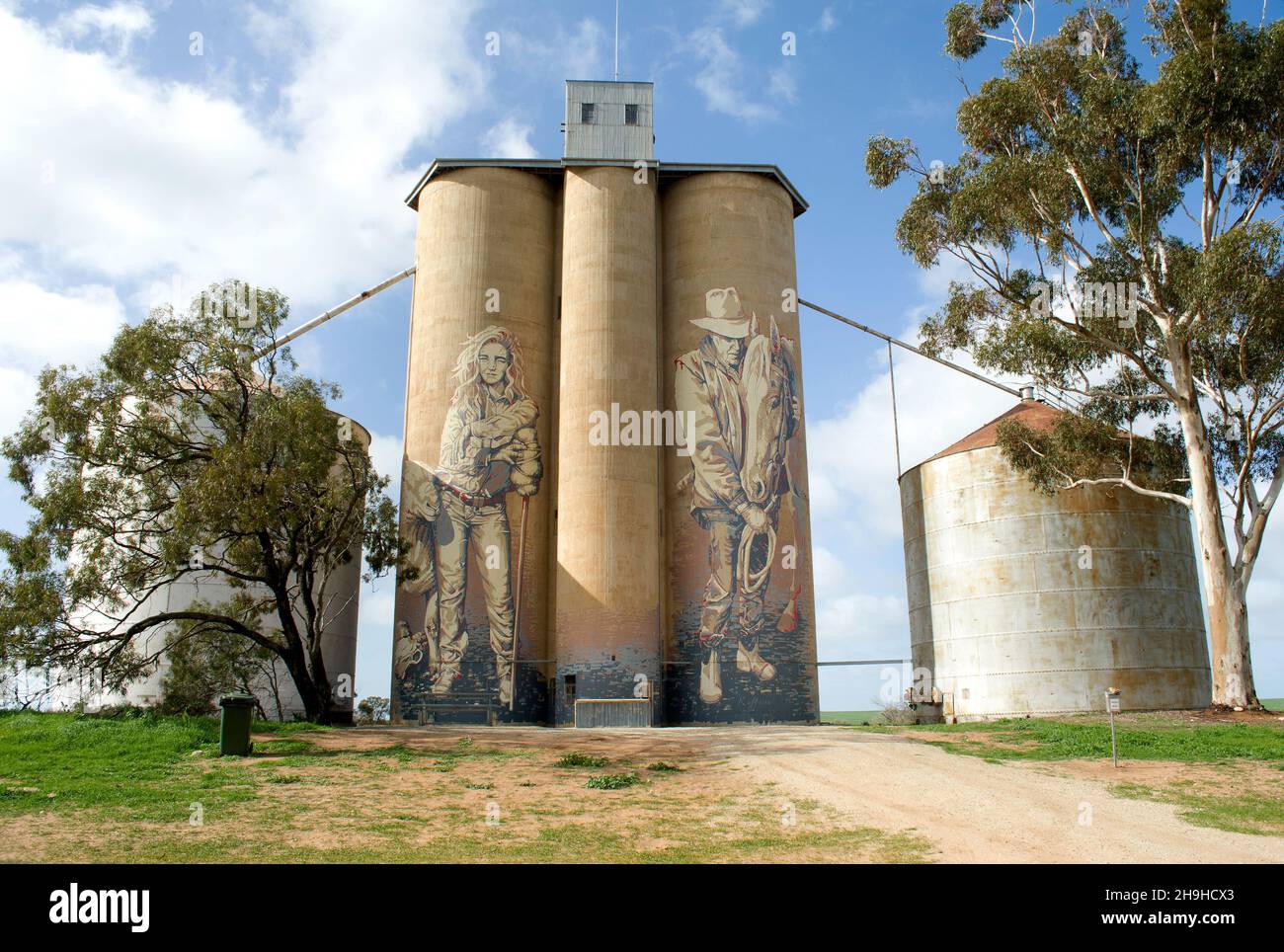 Le silo Rosebery, qui fait partie du Victoria Silo Art Trail, dans la région de Wimmera Mallee, à Victoria, en Australie Banque D'Images