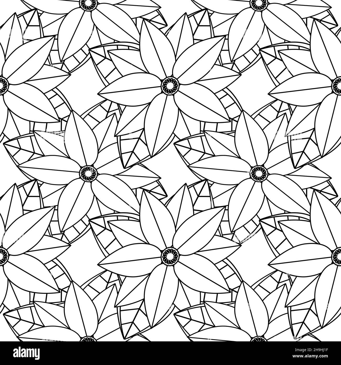 Fleur de poinsettia dessinée à la main.Éléments de conception d'usine.Motif botanique sans couture.Page de coloriage avec poinsettia Illustration de Vecteur