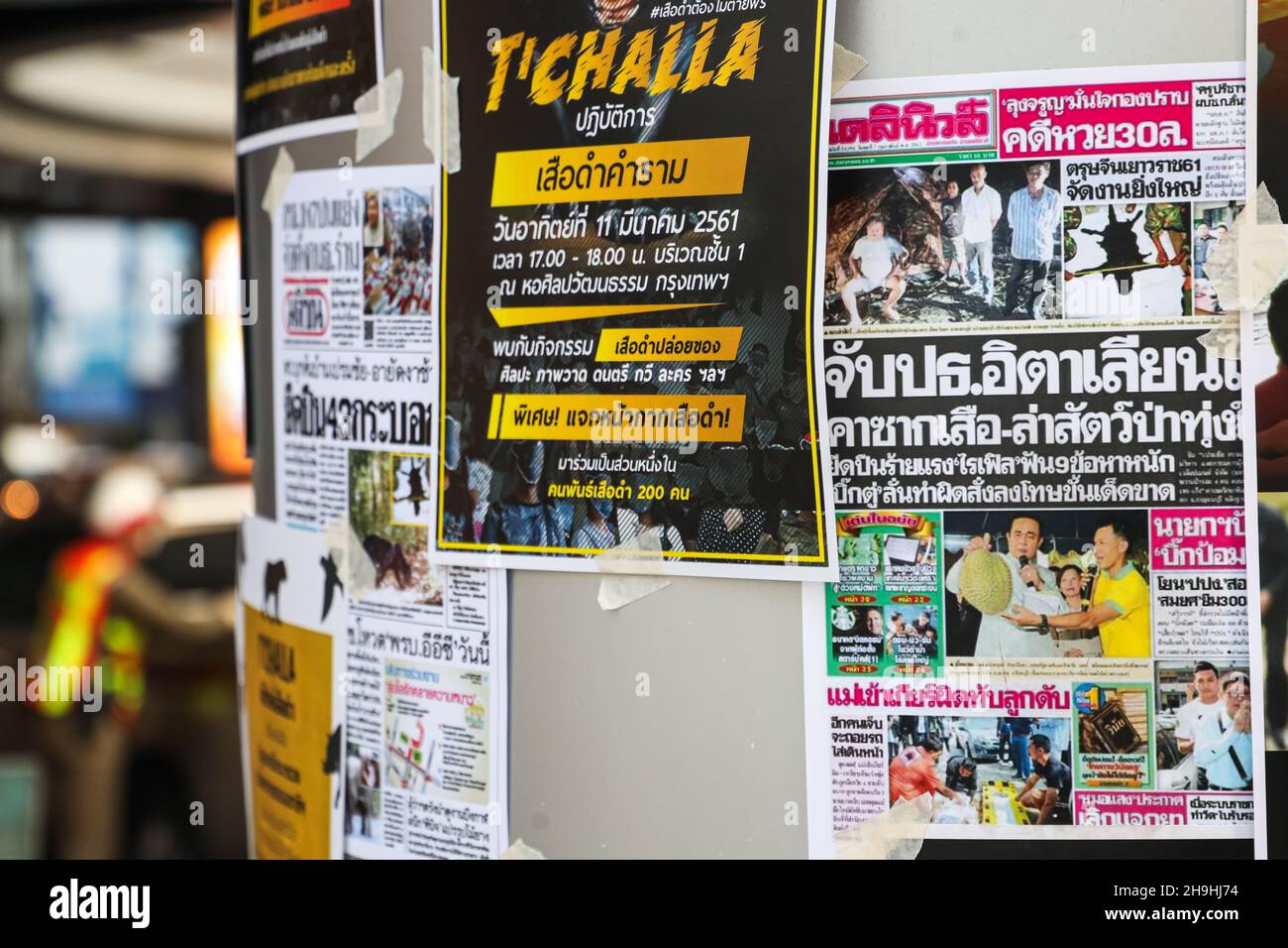 Bangkok, Thaïlande.07ème décembre 2021.Le groupe T'Chla organise un événement 'Black panther must not die for free' avec une discussion de forum 'Restore the Lost Justice' et une exposition d'art.À l'occasion de la Cour provinciale de Thong Pha Phum, province de Kanchanaburi, une nomination pour entendre le jugement de la Cour suprême sur l'affaire de la chasse à la panthère noire dans un sanctuaire de la vie sauvage de Thung Yai Naresuan le 8 décembre 2021 (photo d'Adirach Toumlamoon/Pacific Press) Credit:Pacific Press Media production Corp./Alamy Live News Banque D'Images