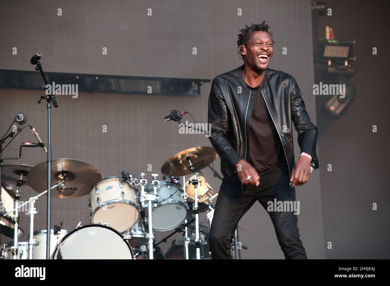 Daddy G of massive Attack se présentant en direct sur Oak Stage au British Summer Time Festival à Hyde Park à Londres Banque D'Images