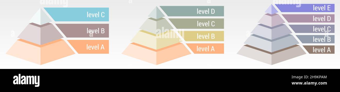 Pyramide 3d simple composée de trois, quatre ou cinq couches épaisses, espace pour le texte à droite, élément infographique Illustration de Vecteur