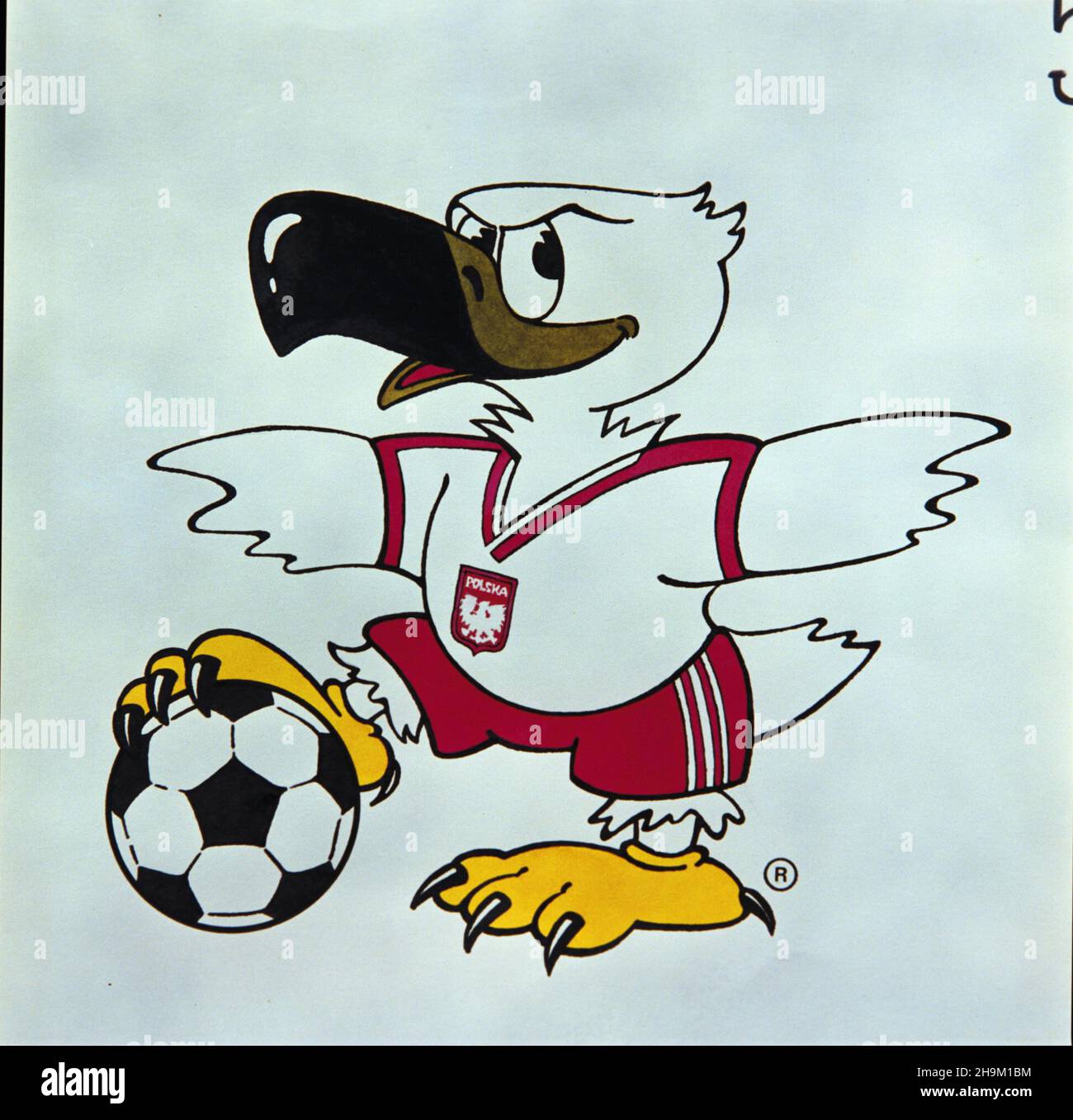 Polska 03.1986.Polski plakat na Mistrzostwa Œwiata W pi³ce no¿nej W Meksyku.Bia³o-czerwony orze³ na boisku. mw PAP/Reprodukcja Tomasz Pra¿mowski Dok³adny dzieñ wydarzenia nieustalony.Pologne Mars 1986.Affiche polonaise à la coupe du monde de football au Mexique.L'aigle blanc et rouge sur le terrain de football. mw PAP/Tomasz Prazmowski Date exacte inconnue. Banque D'Images