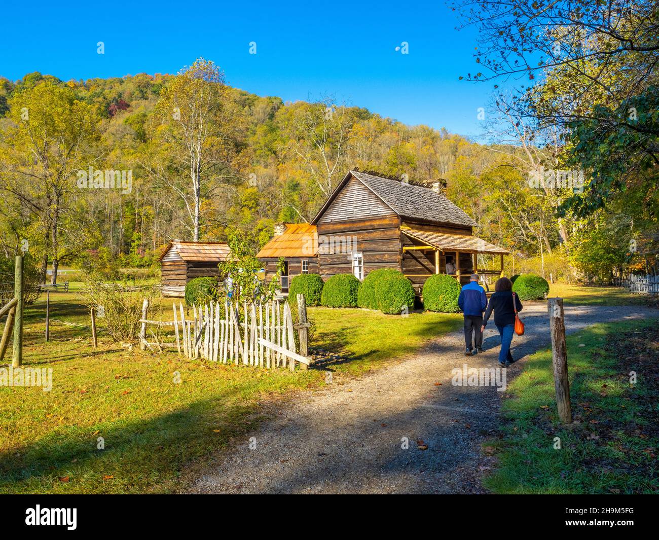 19th Century Mountain Farm Museum au centre d'accueil d'Oconaluftee dans le parc national des Great Smoky Mountains en Caroline du Nord, États-Unis Banque D'Images