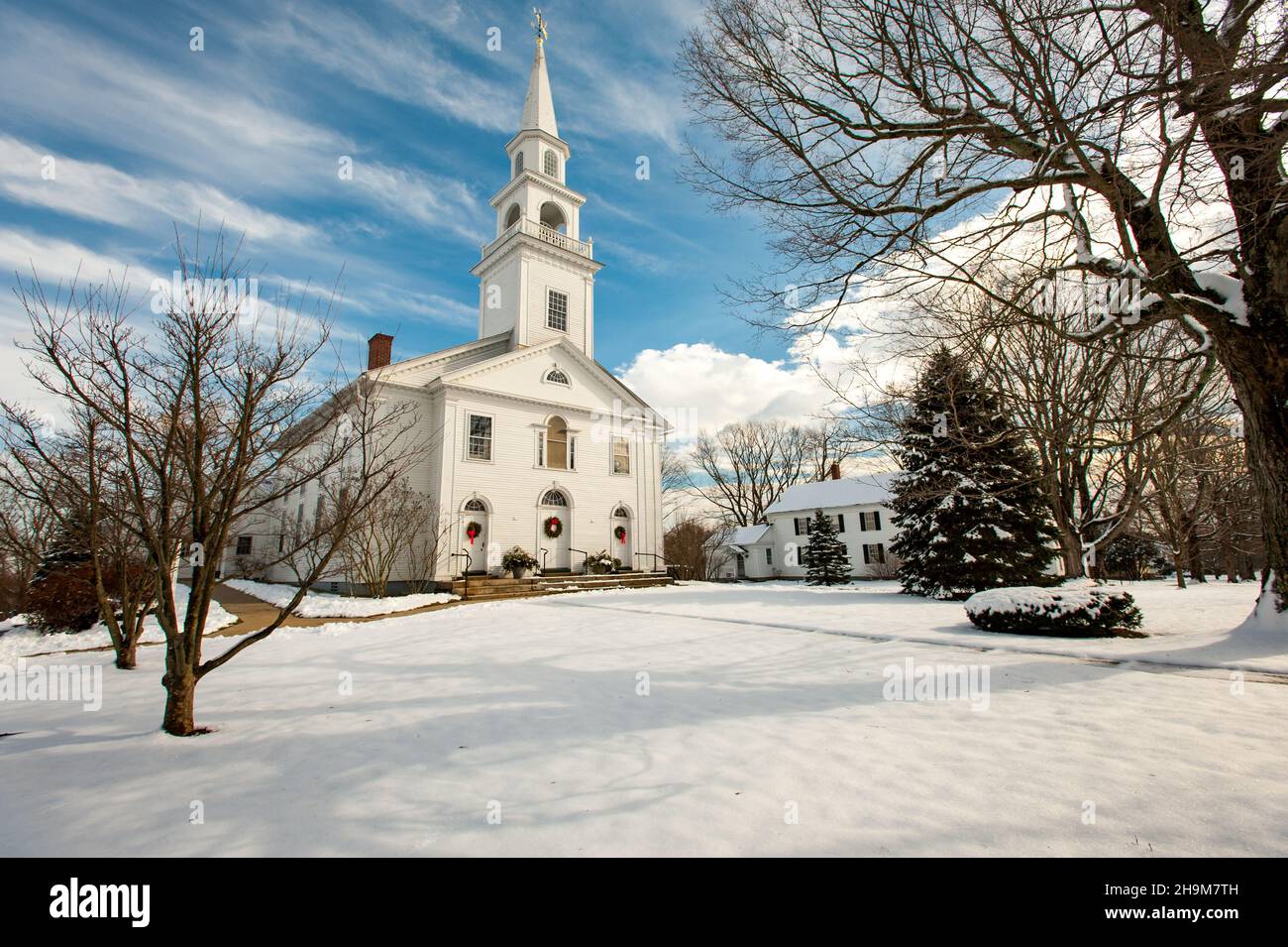 Première église congrégationale en hiver, Woodstock, Connecticut, États-Unis Banque D'Images