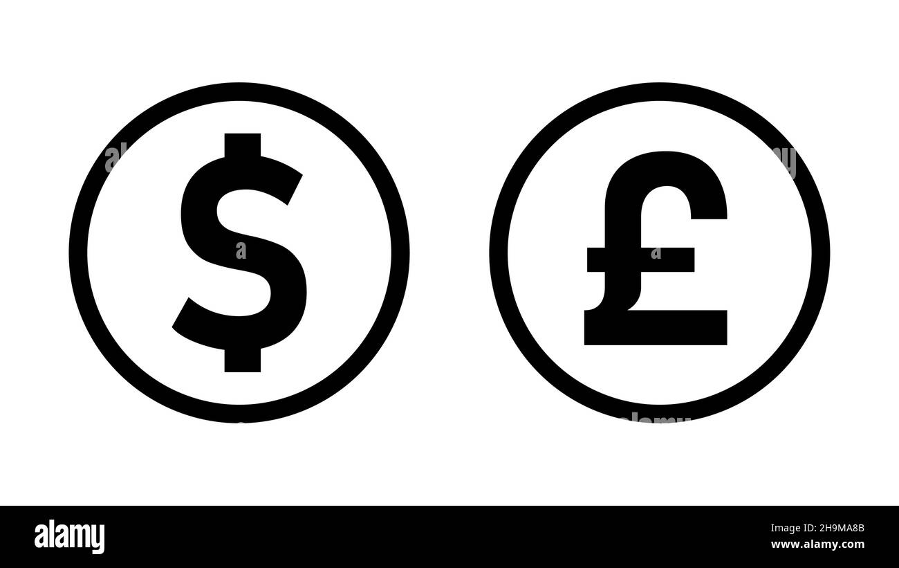 DOLLAR AMÉRICAIN Livre britannique ou Sterling taux de change devise signe ou icône ensemble avec un style de pièce de conception.Image vectorielle. Illustration de Vecteur