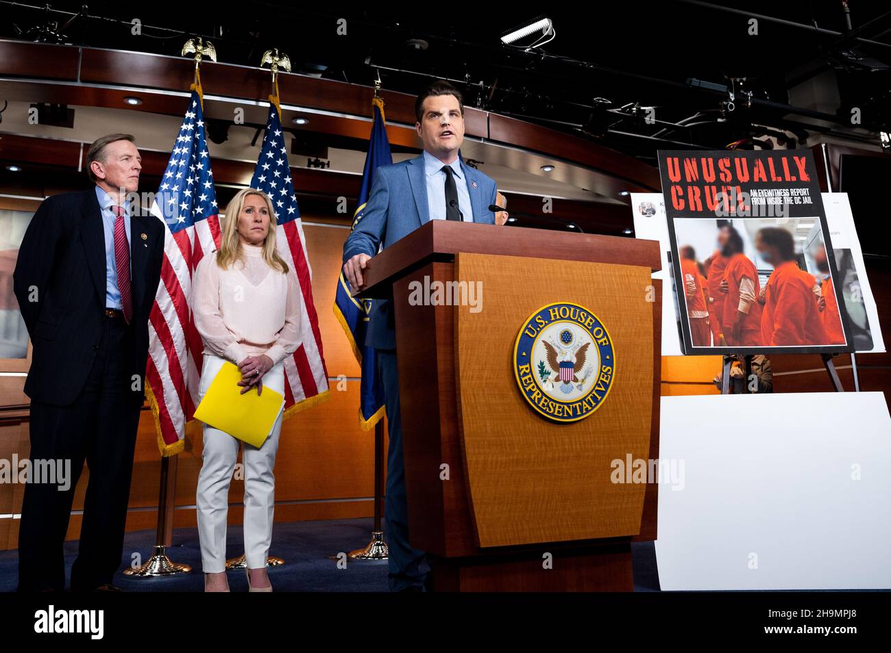 Washington, États-Unis, le 07 décembre 2021.7 décembre 2021 - Washington, DC, États-Unis: Le représentant américain Matt Gaetz (R-FL) s'exprimant lors d'une conférence de presse sur le traitement des accusés du 6 janvier à la prison du District de Columbia (DC).(Photo de Michael Brochstein/Sipa USA) crédit: SIPA USA/Alay Live News Banque D'Images