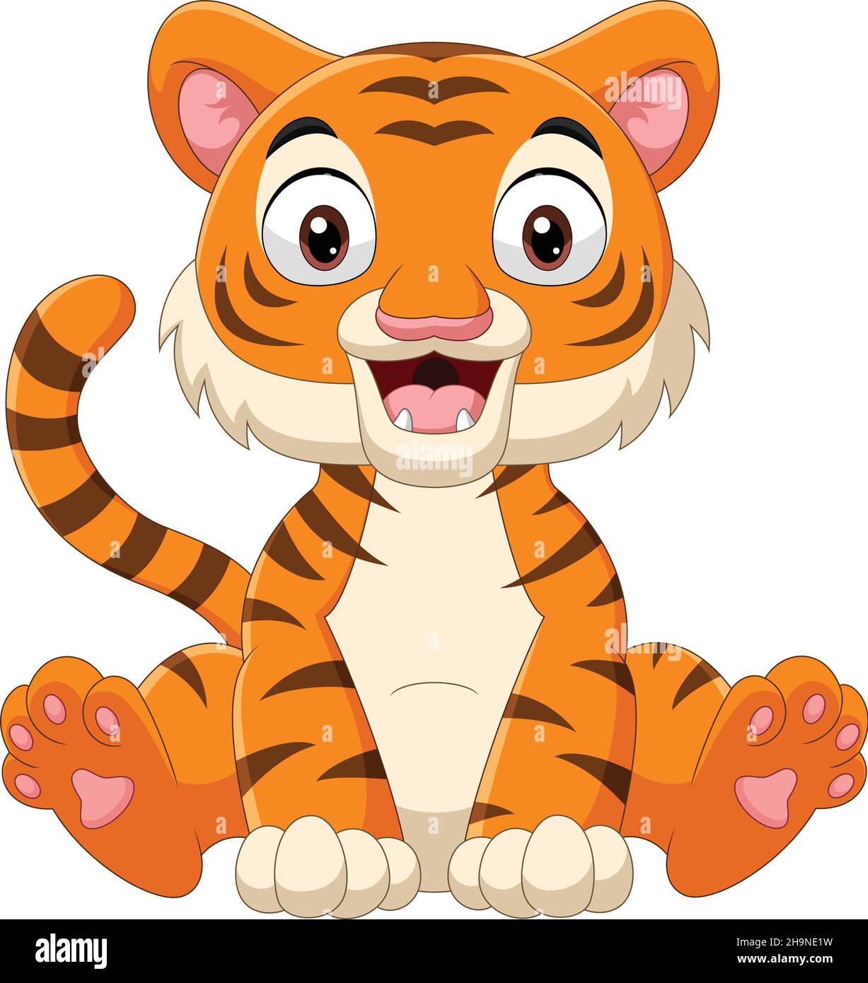 Dessin animé drôle petit tigre assis Illustration de Vecteur