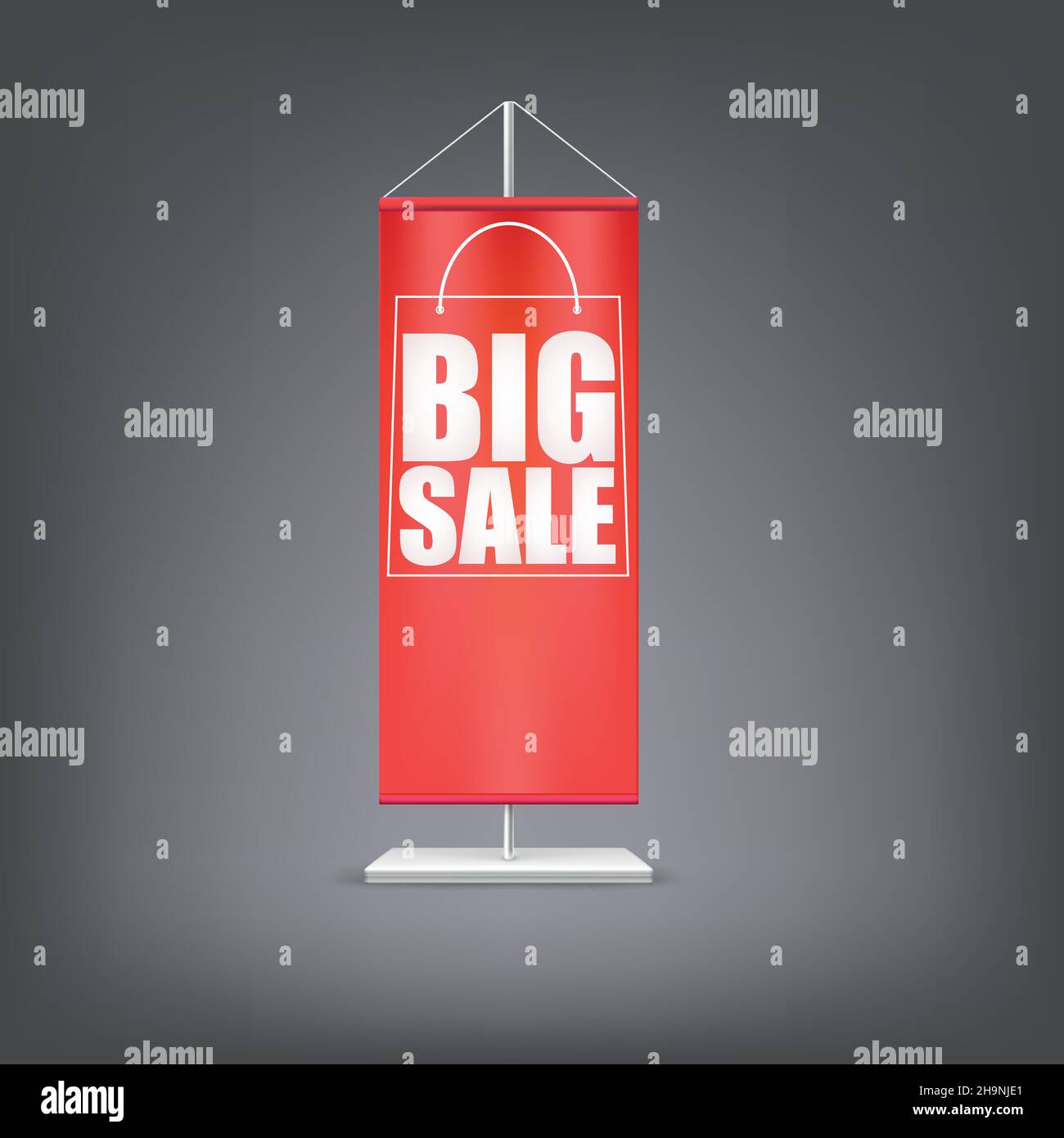 Grande vente.Drapeau rouge vertical sur le montant. Illustration de Vecteur