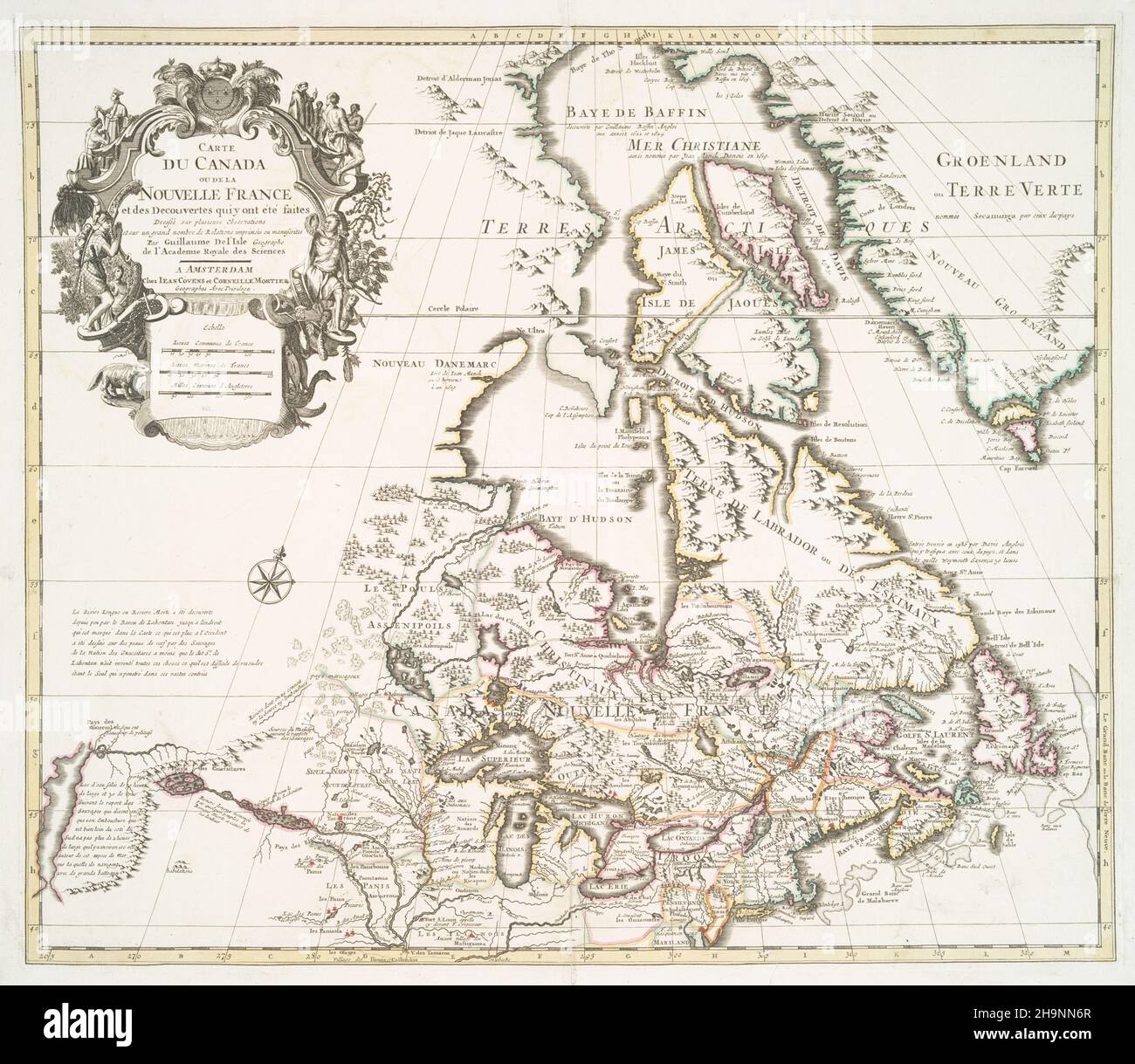 Carte du dix-huitième siècle du Canada et de la Nouvelle-France vers 1730 Banque D'Images