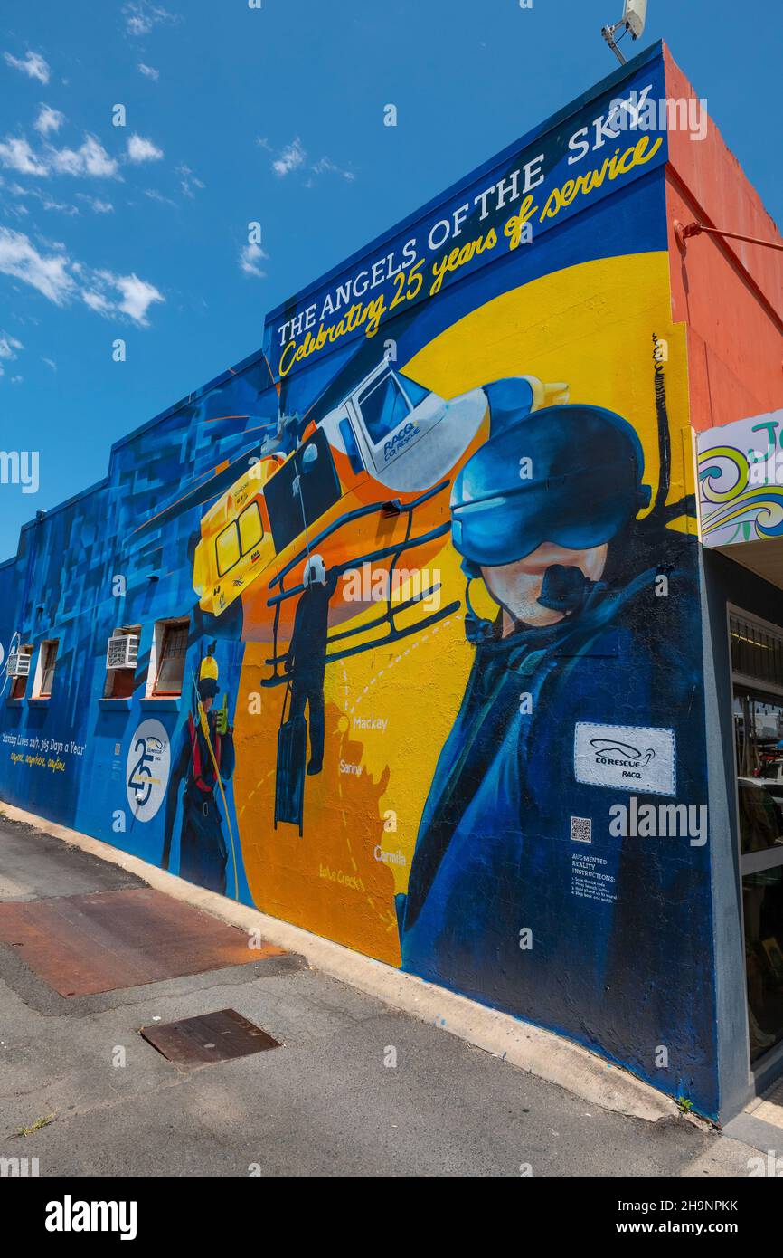 RACQ CQ CQ Rescue murale promotionnelle dans le centre de Mackay, dans le nord du Queensland, en australie Banque D'Images