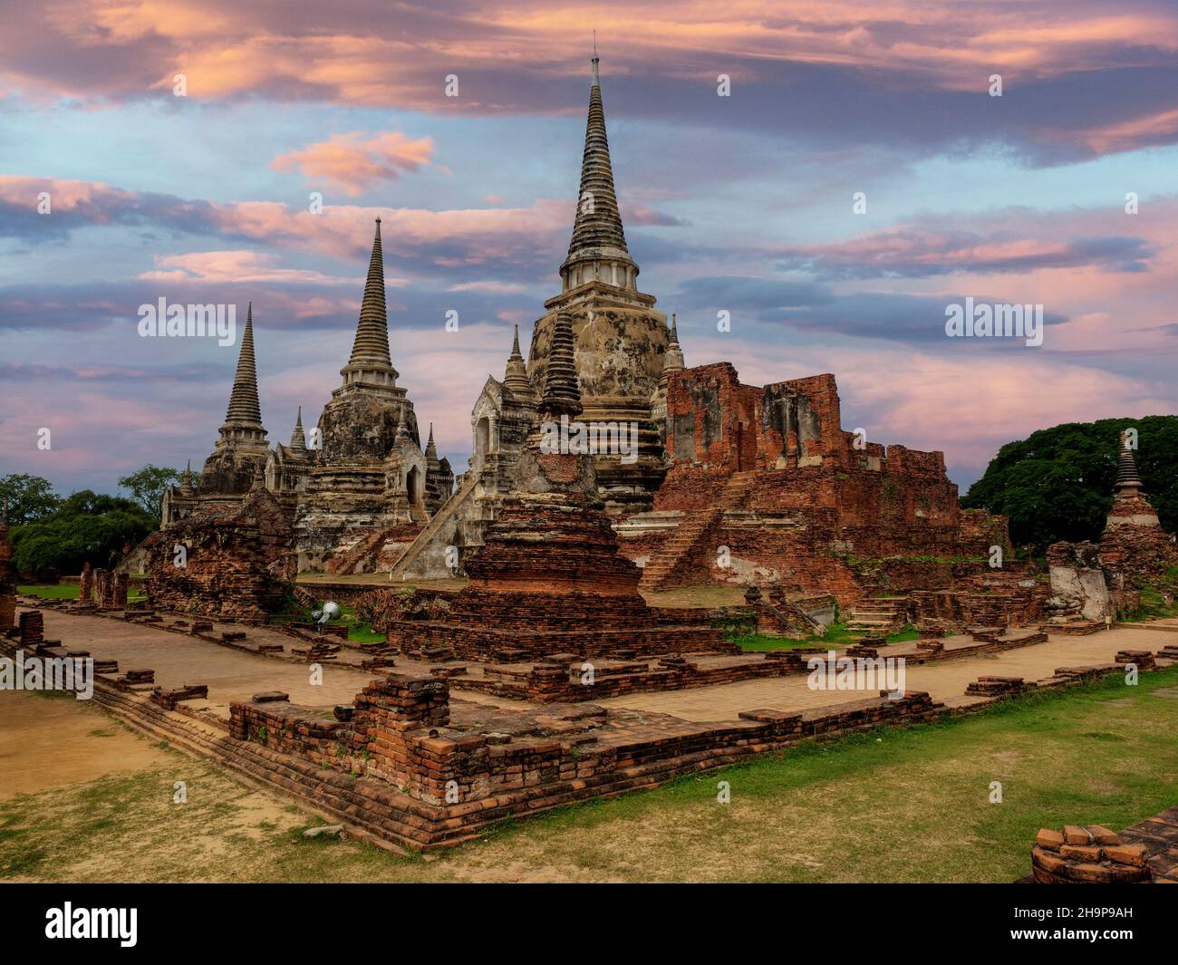 Pagoda, Chedis at Wat Phra si Sanphet, Historypark Ayutthaya, Thaïlande, Asif Banque D'Images