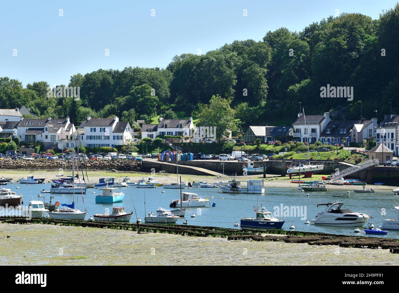 Riec-sur-Belon (Bretagne, nord-ouest de la France) : port au bord du fleuve Belon Banque D'Images Riec-sur-Belon (Bretagne, nord-ouest de la France) : port au bord du fleuve Belon Banque D'Images