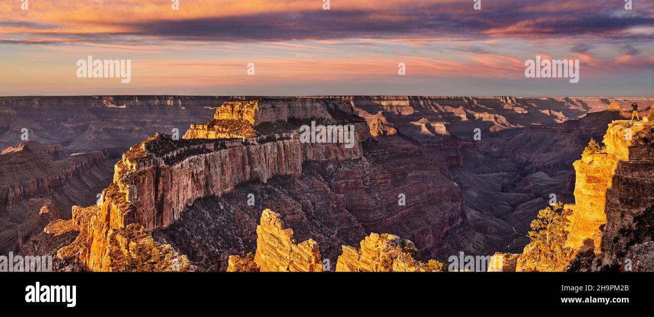 Lever du soleil depuis le cap Royal sur le plateau nord du parc national du Grand Canyon, Arizona, États-Unis Banque D'Images