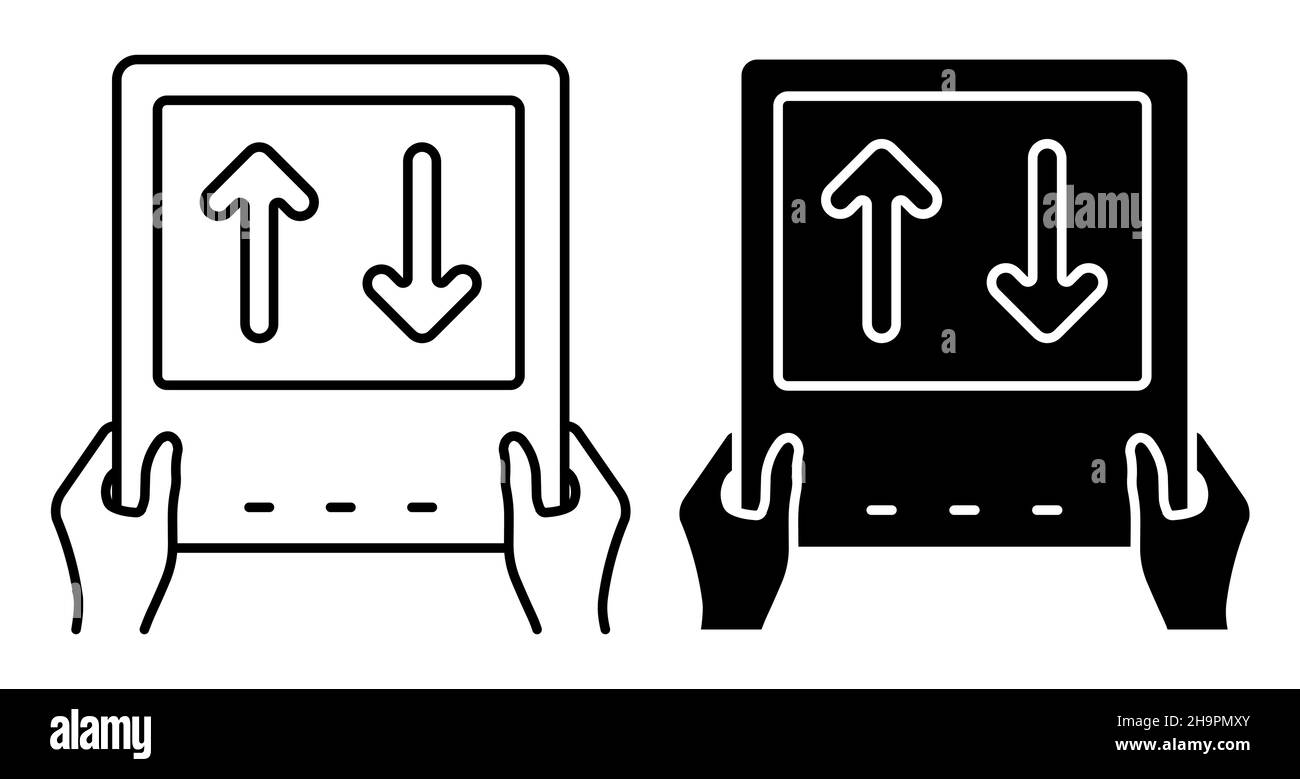 Icône linéaire.Main de l'arbitre du match de sport montrant le tableau de bord électronique pour la substitution des joueurs.Vecteur noir et blanc simple isolé sur le backgrou blanc Illustration de Vecteur