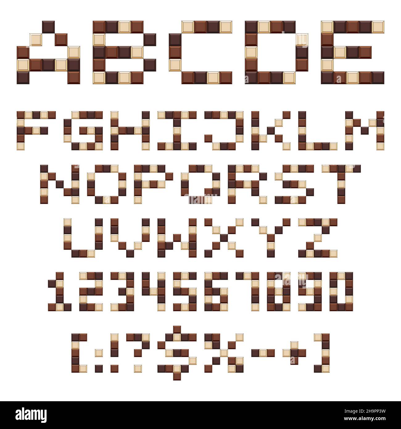 Alphabet, lettres, chiffres et signes chocolat.Ensemble d'objets vectoriels isolés sur fond blanc. Illustration de Vecteur