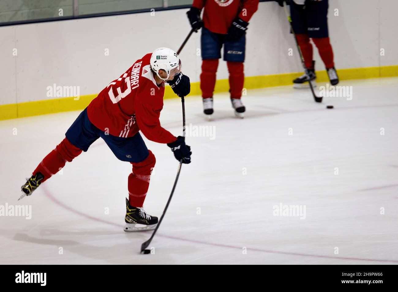 Florida Panthers équipe pendant la séance d'entraînement du matin à Florida Panthers IceDen pour la saison 2021-2022 de la LNH Banque D'Images