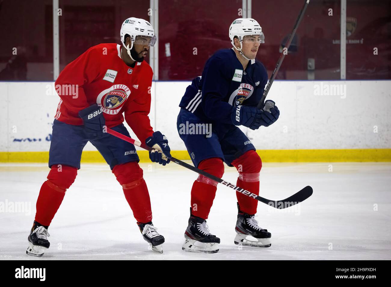 Florida Panthers équipe pendant la séance d'entraînement du matin à Florida Panthers IceDen pour la saison 2021-2022 de la LNH Banque D'Images