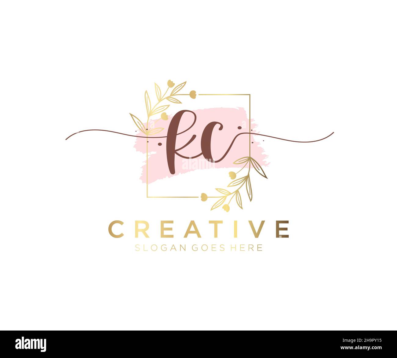 Logo KC féminin.Utilisable pour les logos nature, salon, Spa, cosmétique et Beauté.Elément de modèle de logo Flat Vector. Illustration de Vecteur