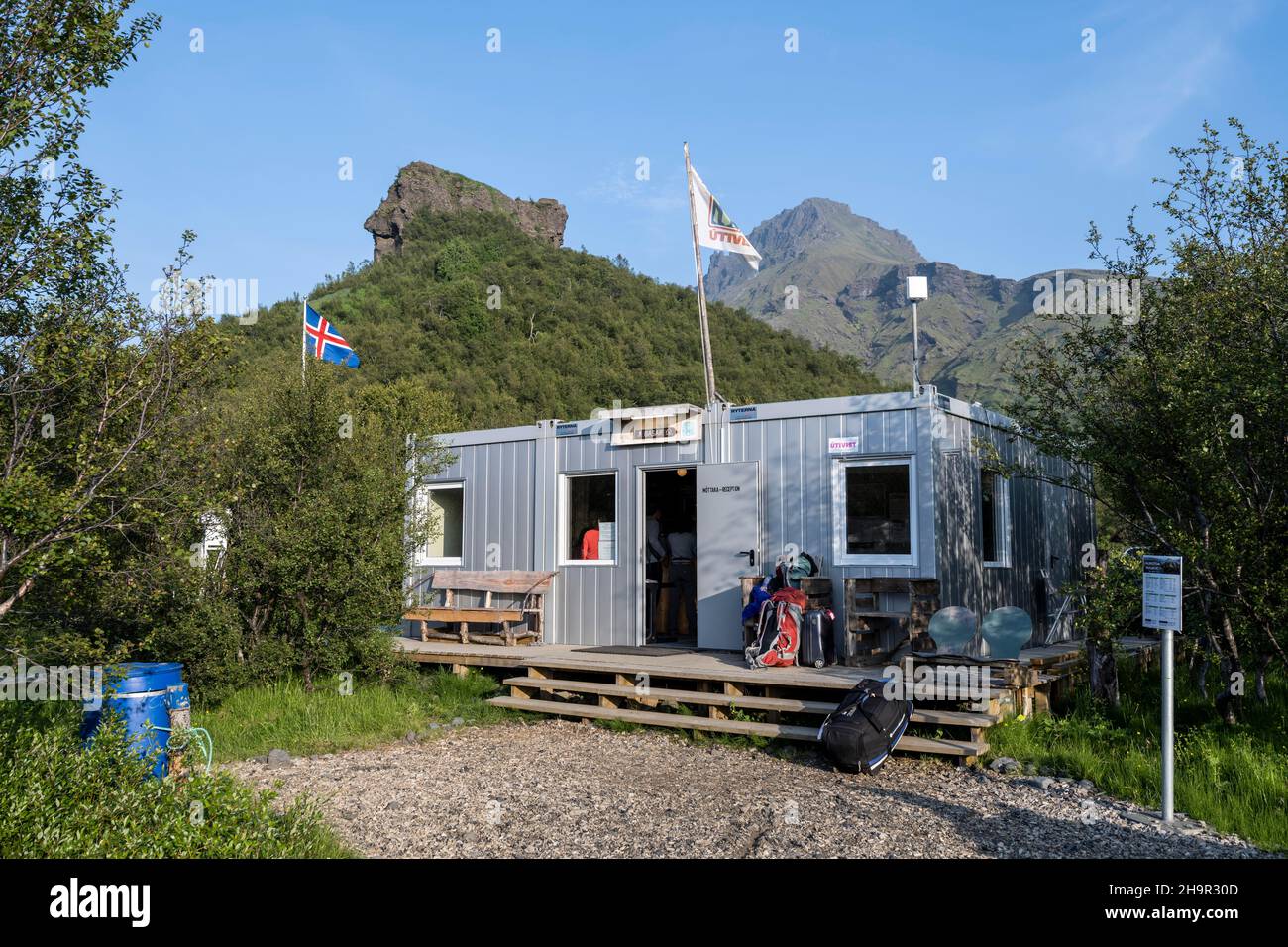 Camping Basar dans les Highlands islandais, Porsmoerk, Suourland, Islande Banque D'Images