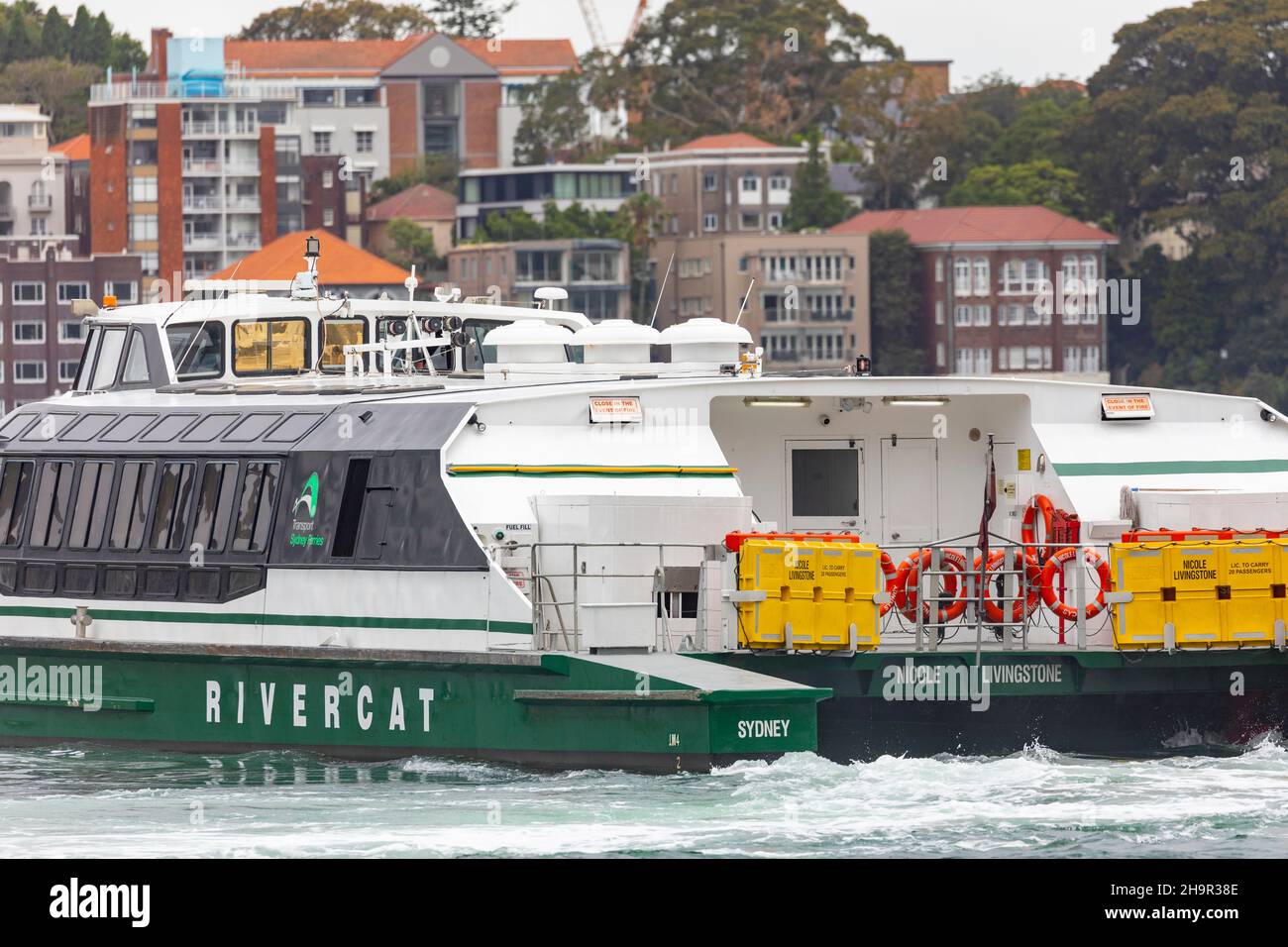MV Nicole Livingstone Rivercat classe Sydney ferry, l'un des sept bateaux de classe Rivercat tous nommés d'après les célèbres athlètes australiens, Sydney Harbour Banque D'Images