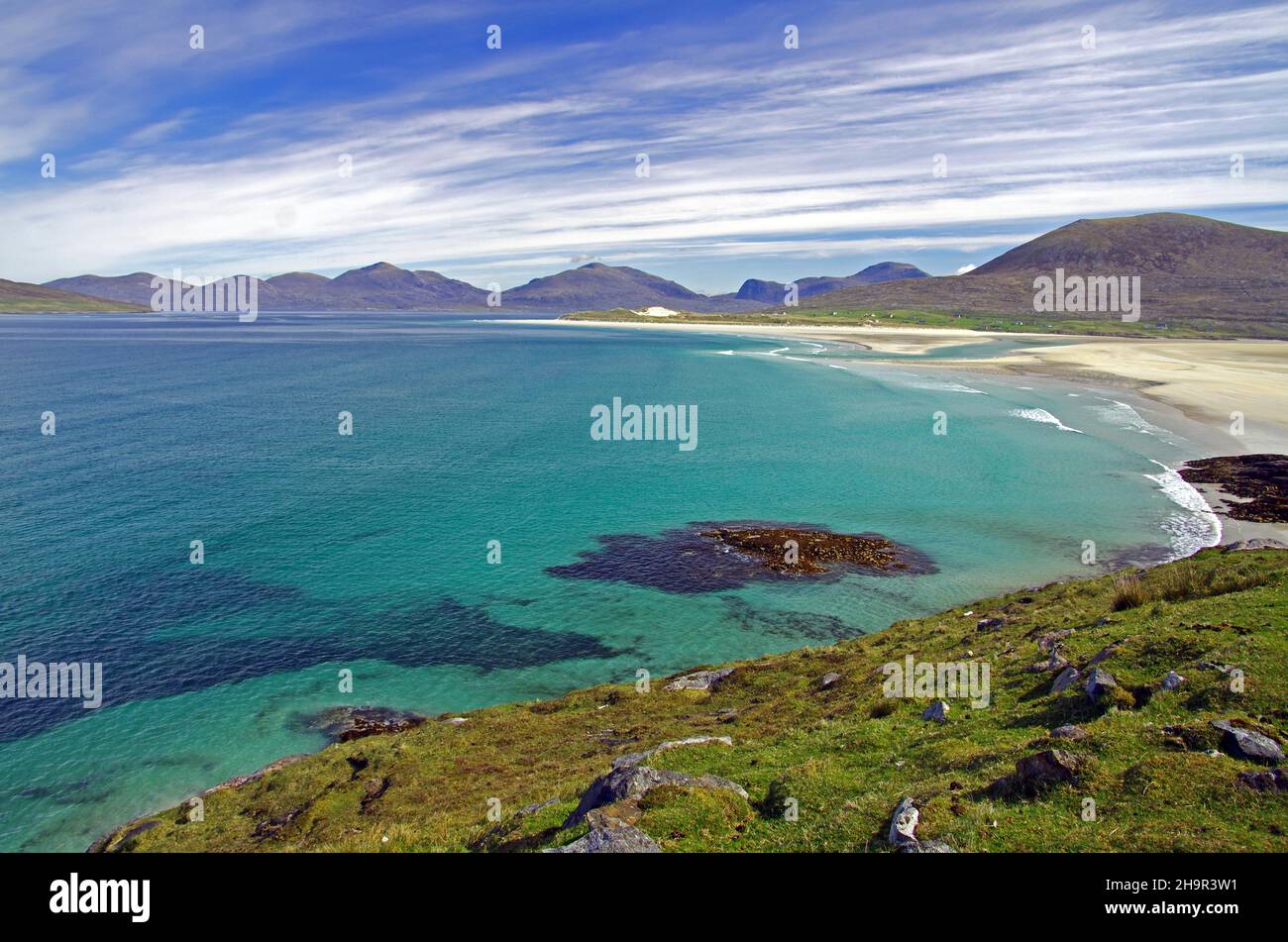 Eaux cristallines, longue plage de sable, plage de LUSKENTIRE, île de Harris, Hebrides,Écosse, Royaume-Uni Banque D'Images