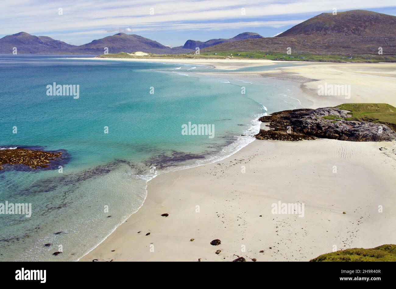Eaux cristallines, longue plage de sable, plage de LUSKENTIRE, île de Harris, Hebrides,Écosse, Royaume-Uni Banque D'Images