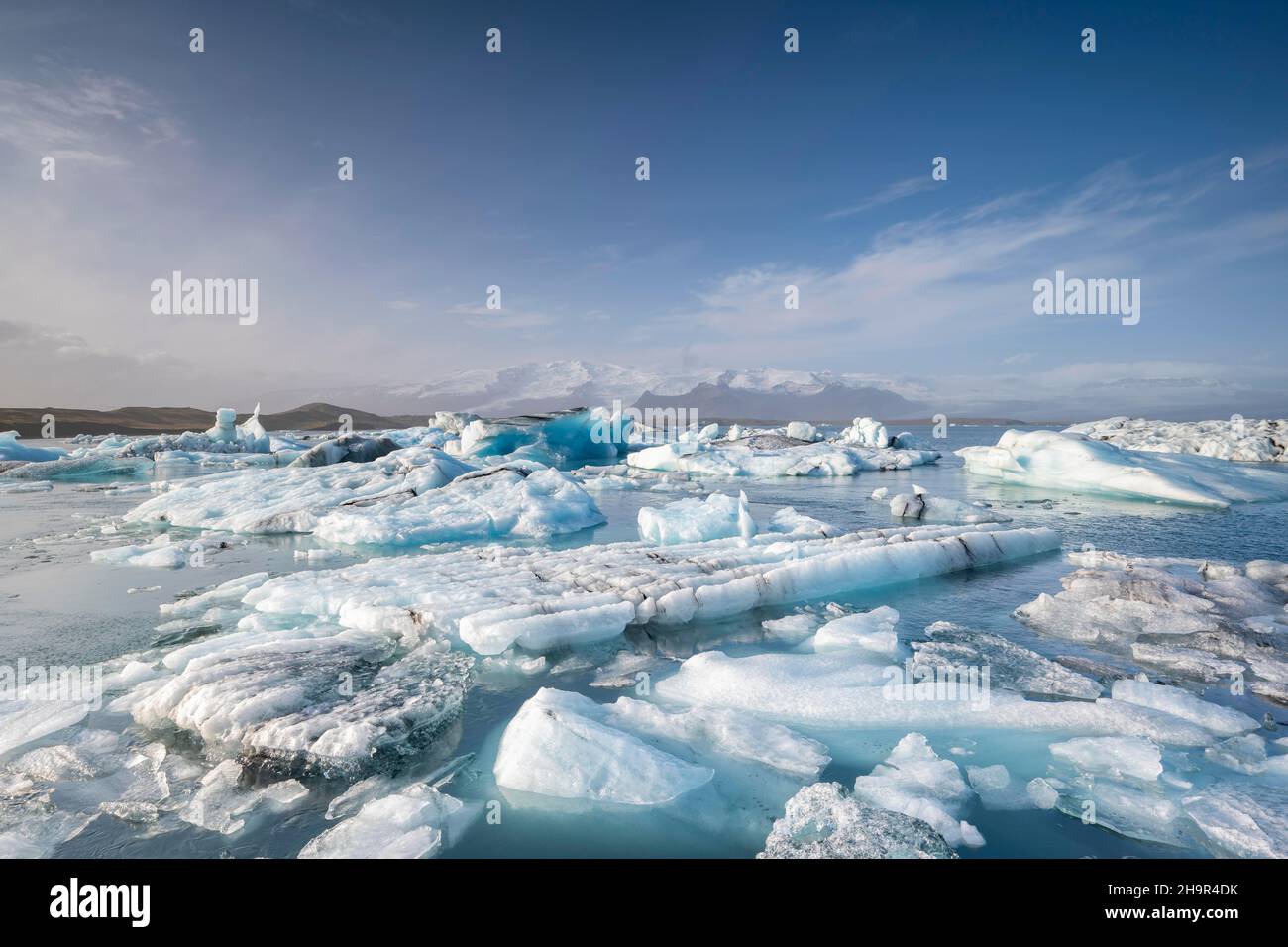 Lagon du glacier de Joekulsarlon, icebergs avec glacier, parc national de Vatnajoekull, Hornafjoerour, Islande du Sud,Islande Banque D'Images