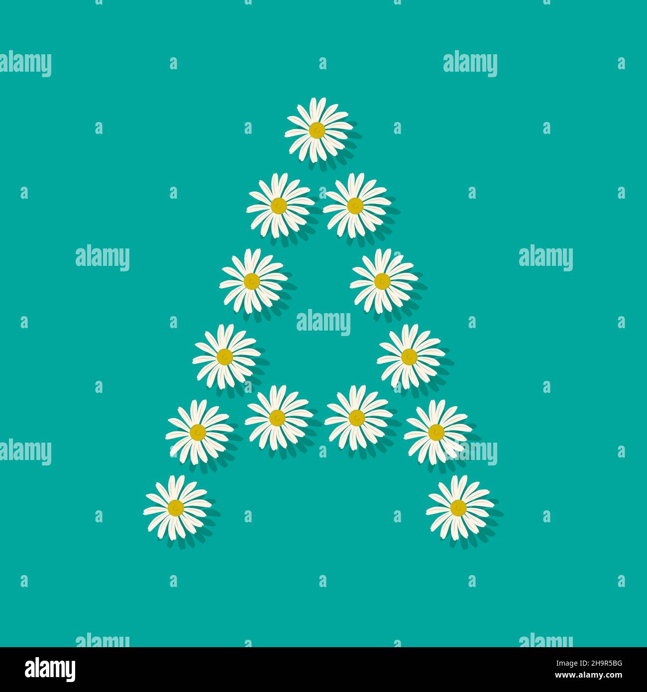 Lettre A de fleurs de camomille blanches.Police ou décoration festive pour les vacances de printemps ou d'été et le design.Illustration vectorielle plate Illustration de Vecteur