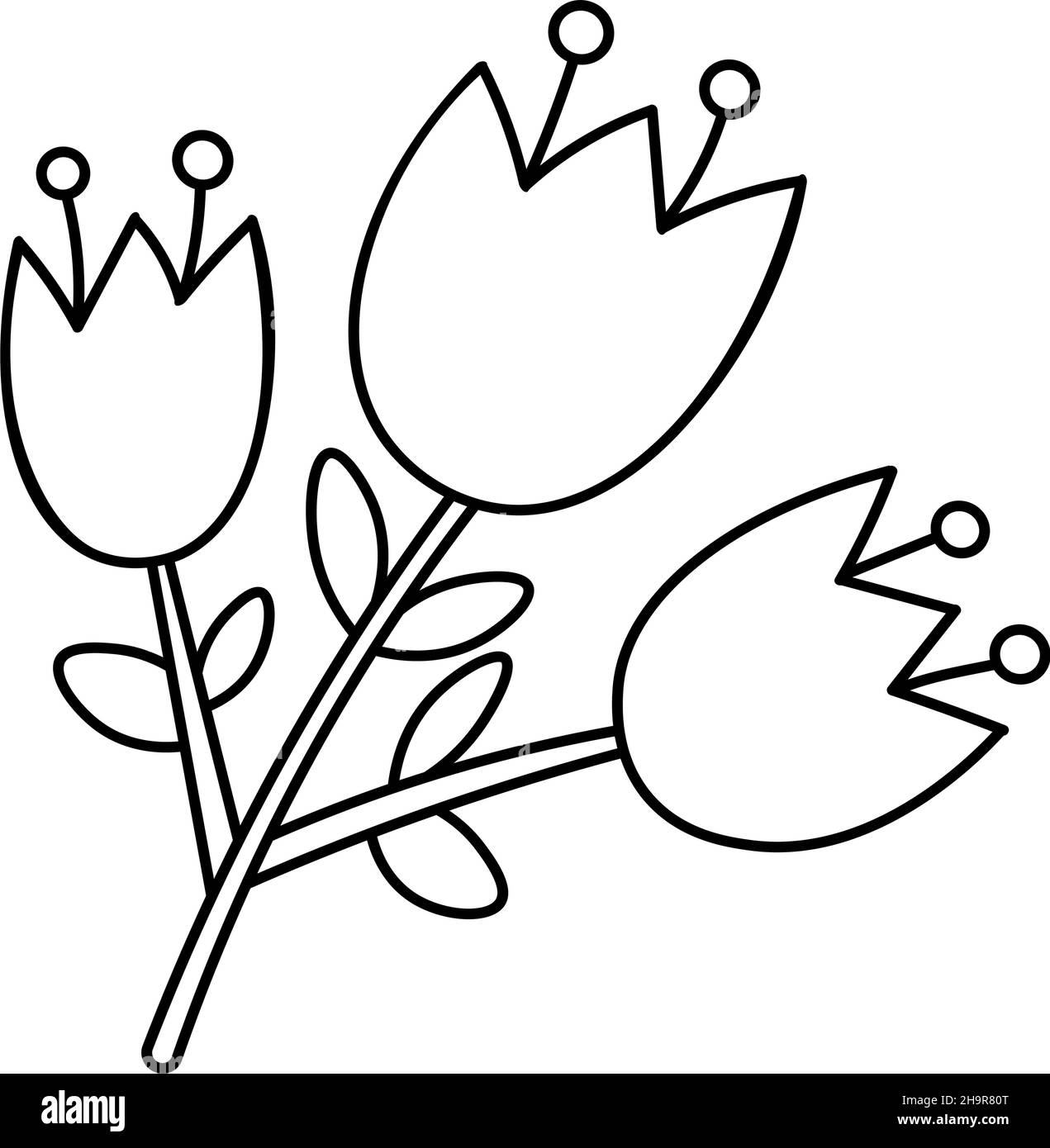 Tulipe simple fleur signe.Illustration vectorielle de style doodle isolée en arrière-plan.Fleur de tulipe de style dessiné à la main pour autocollants, décor, cartes postales, ic Illustration de Vecteur