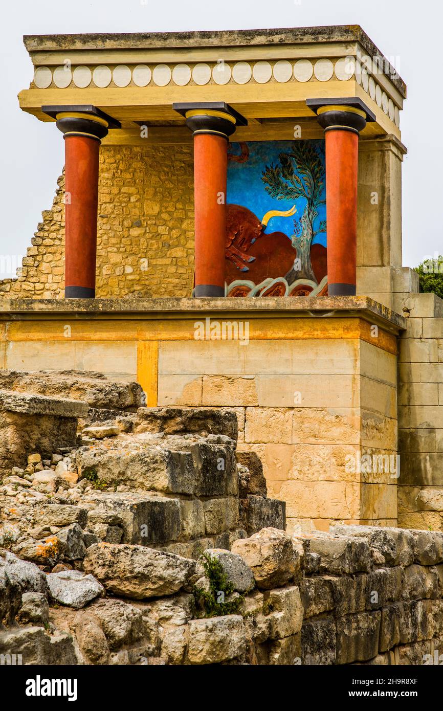 Palais minoen de Knossos par le roi Minos, construit entre 2100 et 1800 av. J.-C., Crète, Knossos, Crète, Grèce Banque D'Images