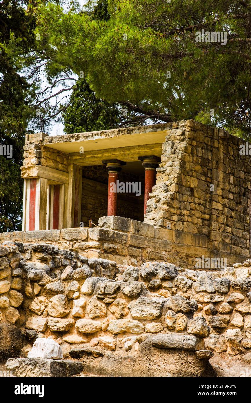 Palais minoen de Knossos par le roi Minos, construit entre 2100 et 1800 av. J.-C., Crète, Knossos, Crète, Grèce Banque D'Images