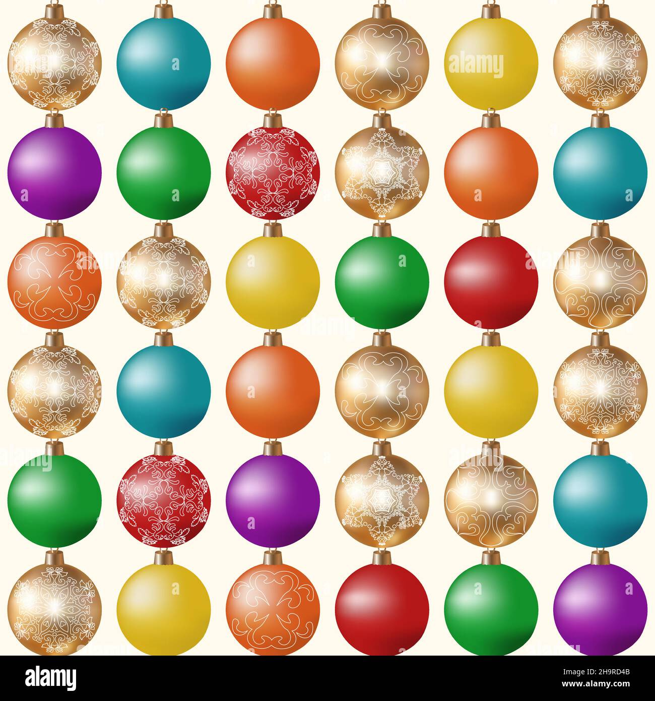 Décor festif sans coutures avec décorations pour arbres de Noël.Fond vectoriel de la Saint-Sylvestre avec boules d'arbre de Noël. Illustration de Vecteur