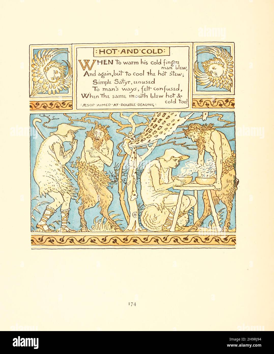 Chaud et froid de triplets : comprenant, l'opéra du bébé, le bouquet du bébé, et le propre Æsop du bébé ( Aesp ) étant les fables condensés en rhyme avec des morals portables pointés par Walter Crane.Gravé et imprimé en couleurs par Walter Crane, Lucy Crane et Edmund Evans, publié en 1899 Banque D'Images