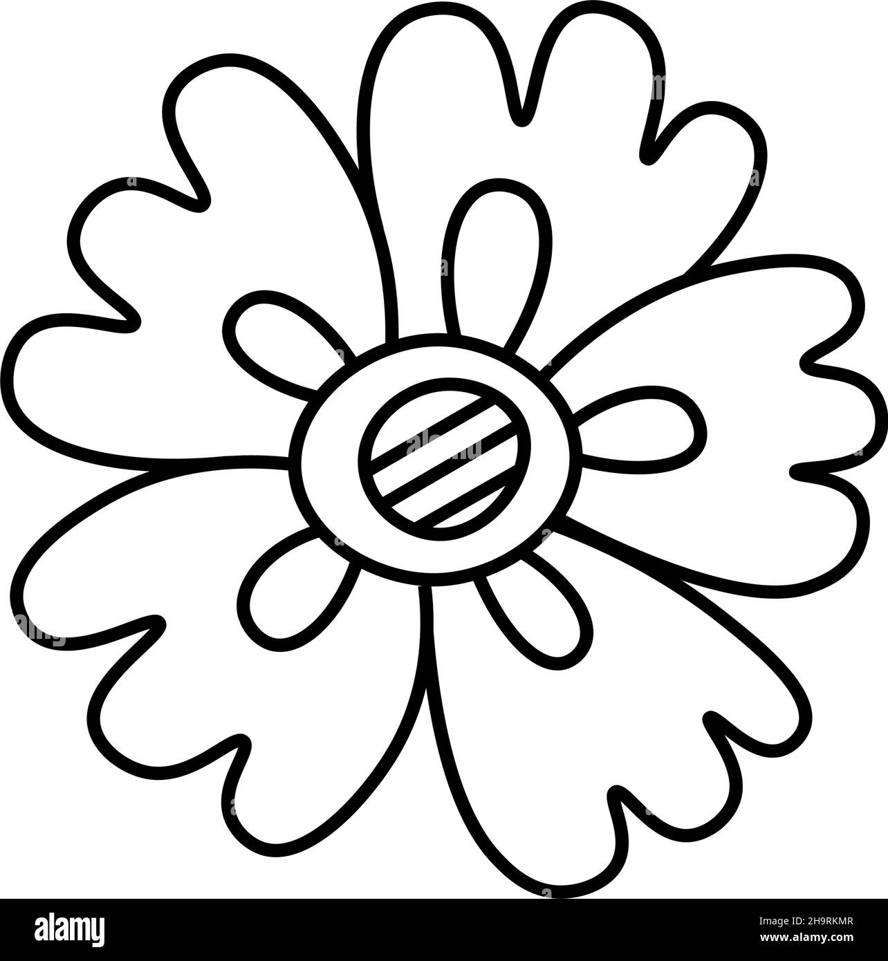 Ligne d'icônes de fleurs de Marguerite.Tisane.Dessin de contour de camomille pour le design, le logo, la carte postale, la décoration.Illustration vectorielle de style doodle isolée au dos Illustration de Vecteur