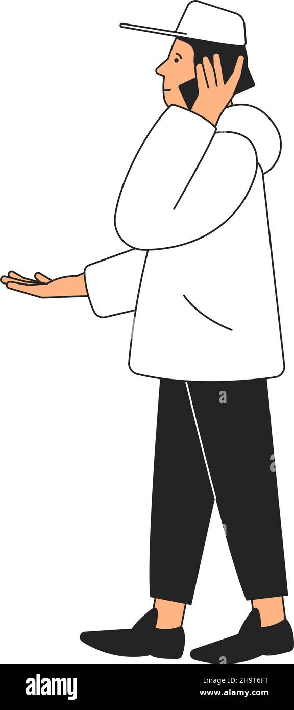 Un gars qui parle sur un téléphone portable.Jeune homme marchant et appelant Illustration de Vecteur
