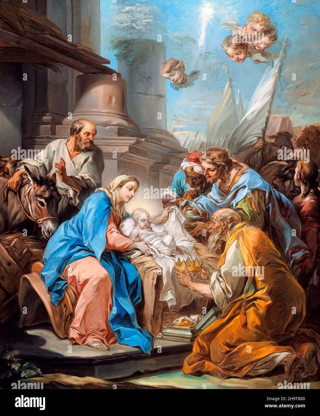 L'adoration des Mages par le peintre français Charles-André Van Loo (1705-1765), huile sur toile, c.1760 Banque D'Images