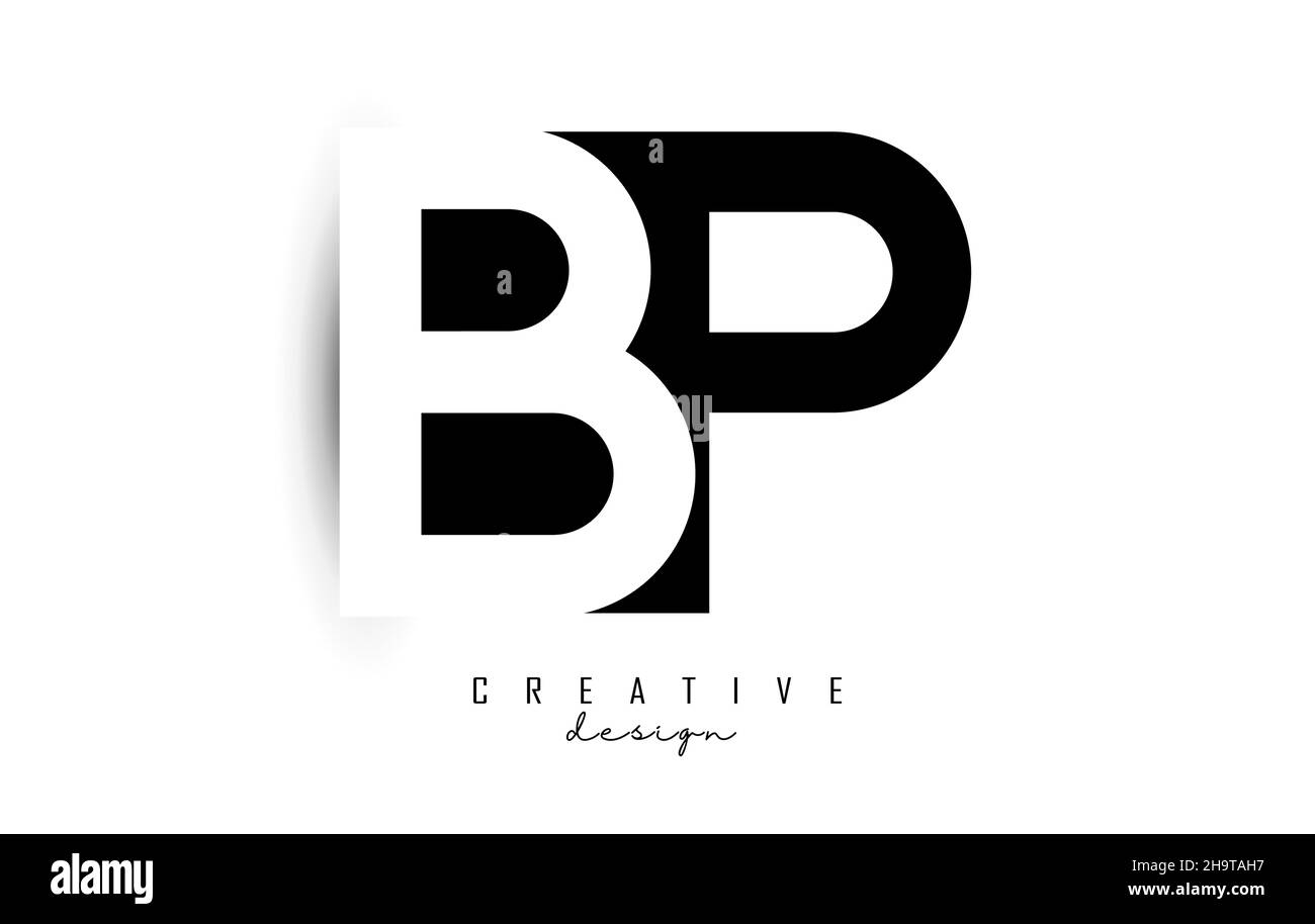 Logo lettres BP avec motif espace négatif noir et blanc.Lettres B et P avec typographie géométrique.Illustration vectorielle créative avec lettres. Illustration de Vecteur