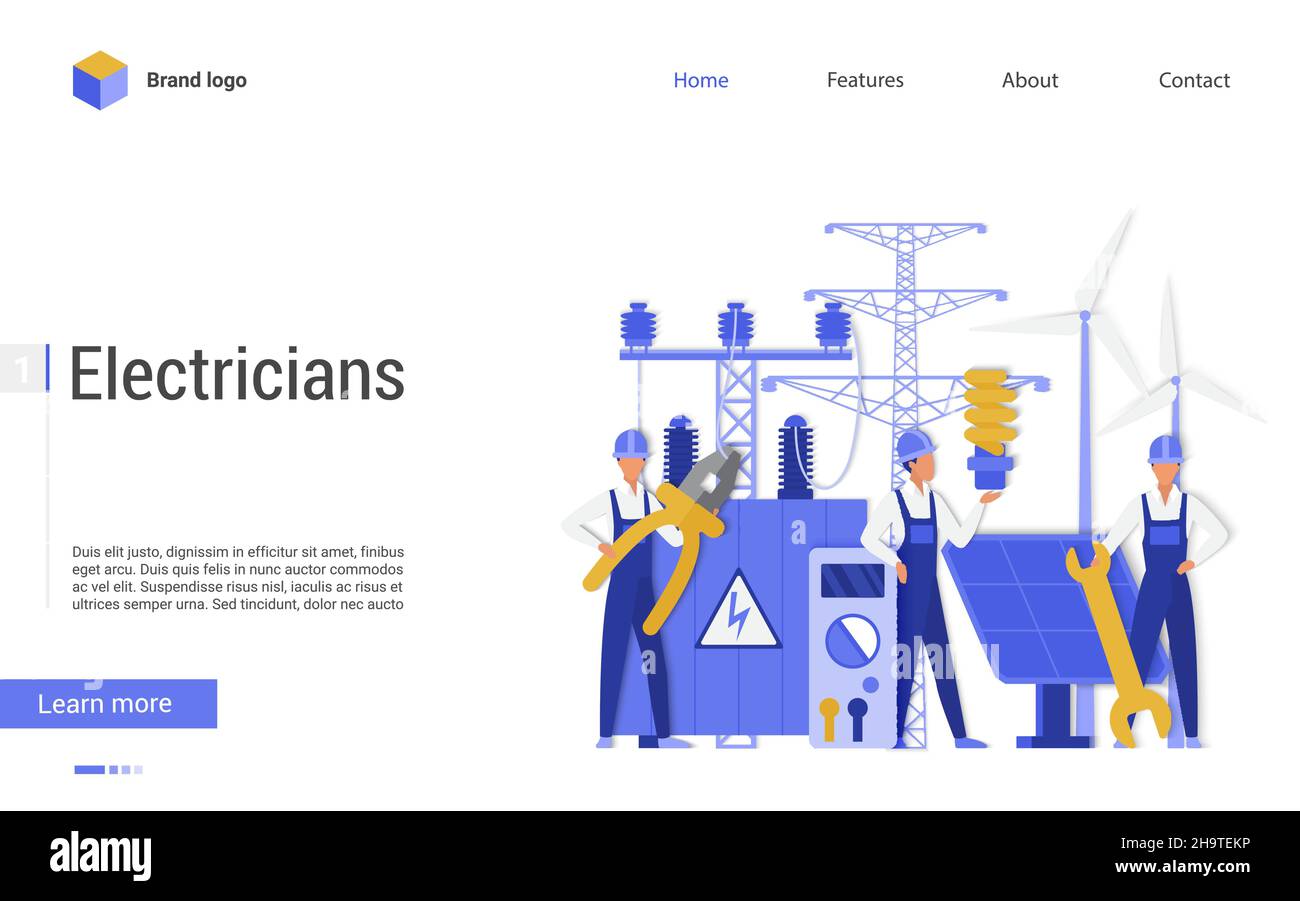 Une équipe d'électriciens contrôle les lignes d'énergie électrique.Service de réparation par un technicien avec illustration à vecteur plat du personnel.Concept de maintenance de l'énergie électrique pour la bannière, la conception de site Web ou la page Web d'atterrissage Illustration de Vecteur