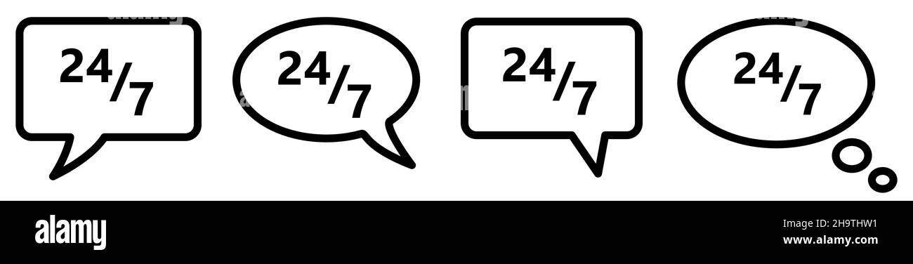 24 7 icône dans la bulle vocale, version différente.Contact pour le concept d'assistance en continu Illustration de Vecteur