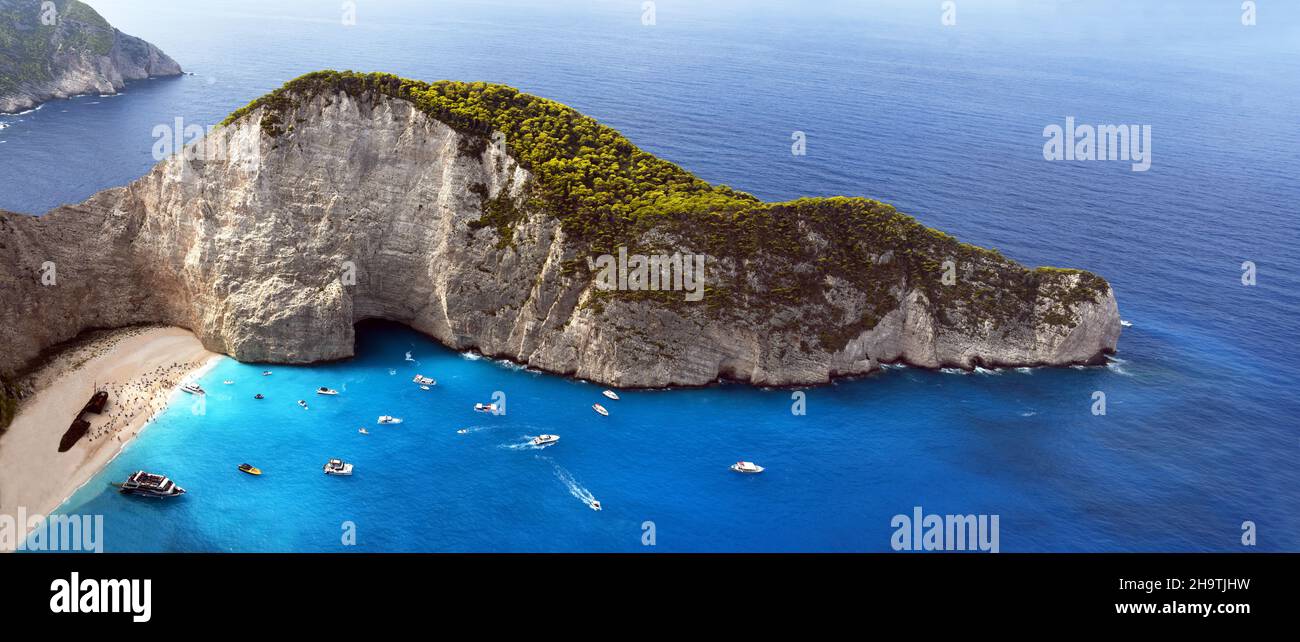 Célèbre baie de Navagio avec épave, Grèce, Iles Ioniennes, Zakynthos Banque D'Images