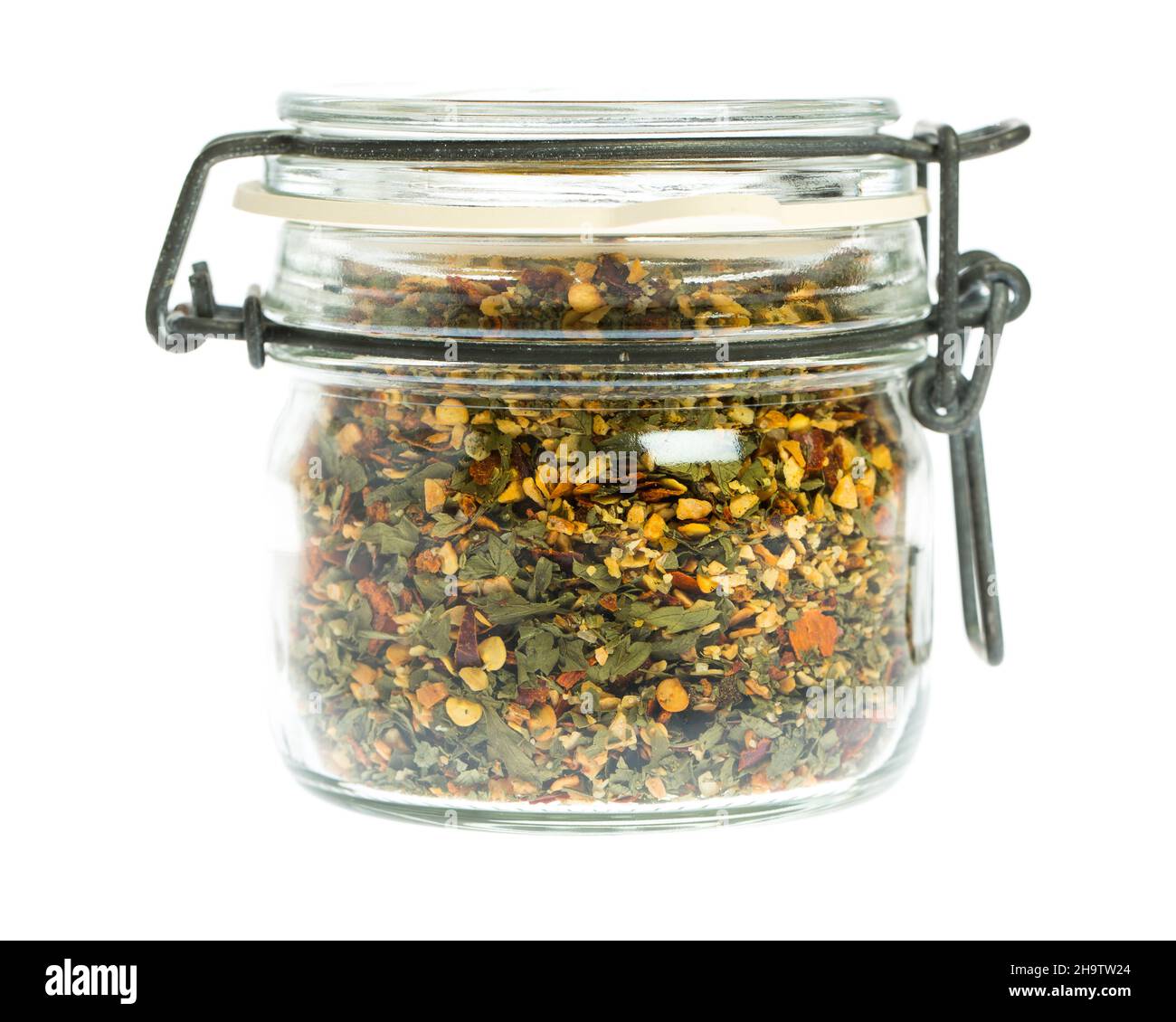 épices, verre, herbes, chili, chili,Italien, Italie, mélange, couverture, beaucoup,fond, blanc, romarin, basilic, faites-le vous-même,vert, réel, rugueux, cur Banque D'Images