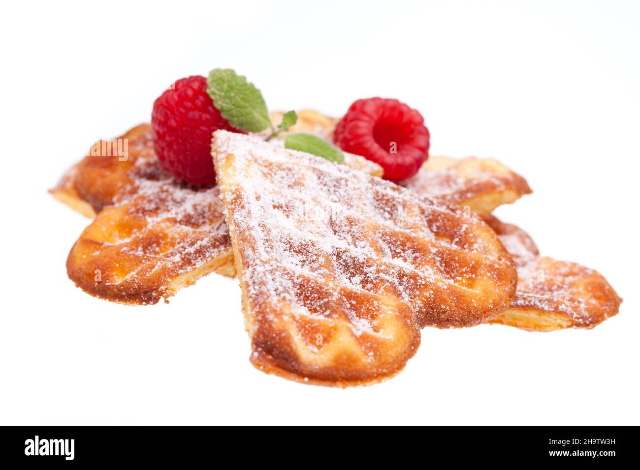 gaufres, fraîches, blanches, empilées, gaufres,Arrière-plan, coeurs, plusieurs, tas, croustillant,deux, nourriture, sucré, pâte, sucre,sucre en poudre, isolé, vide, horizontal Banque D'Images