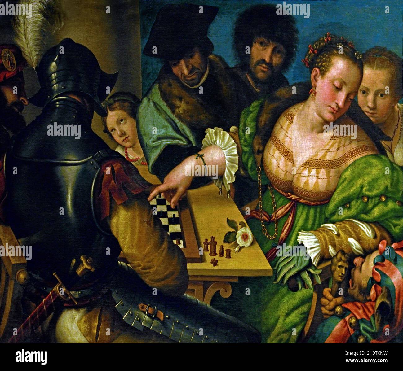 Le jeu des échecs par Giulio Campic.1530 - 1532 Italie, italienne ( la femme du buxom pourrait faire allusion à Vénus, et celle de l'homme à armes à Mars) Banque D'Images