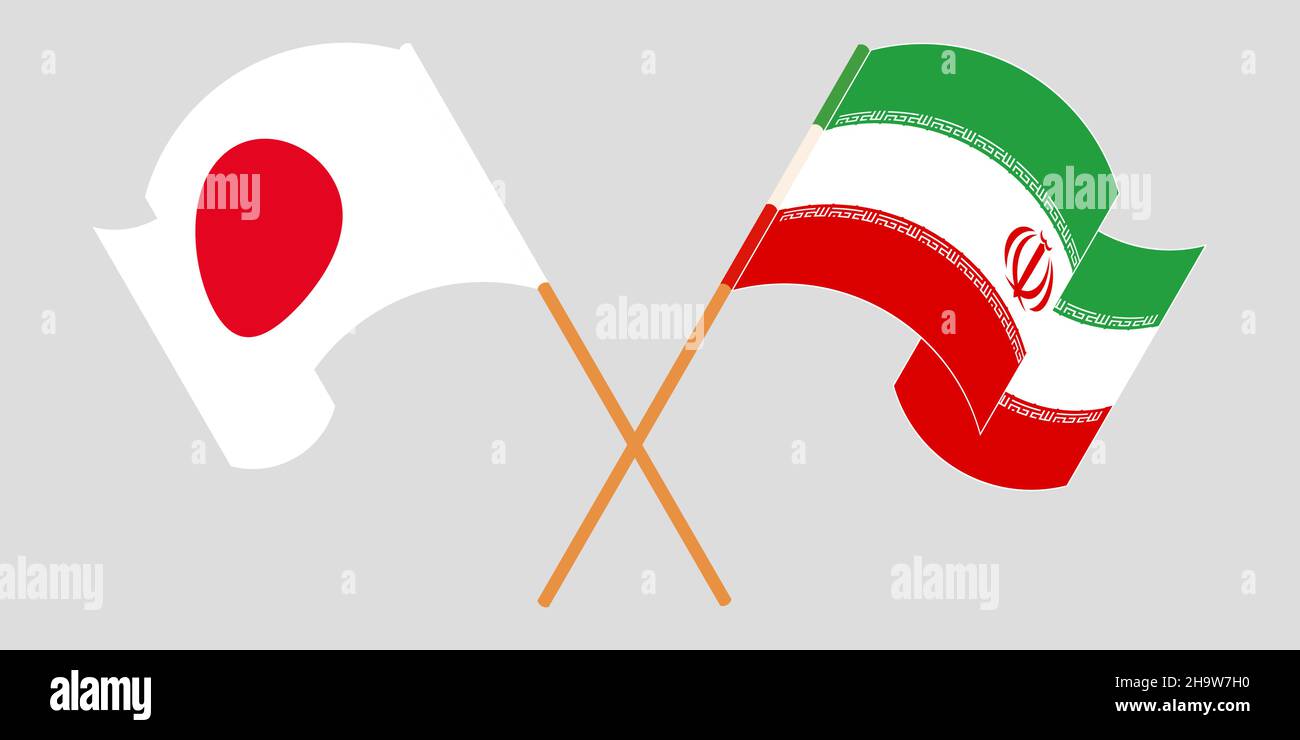 Traversé et agitant des drapeaux de l'Iran et du Japon.Illustration vectorielle Illustration de Vecteur