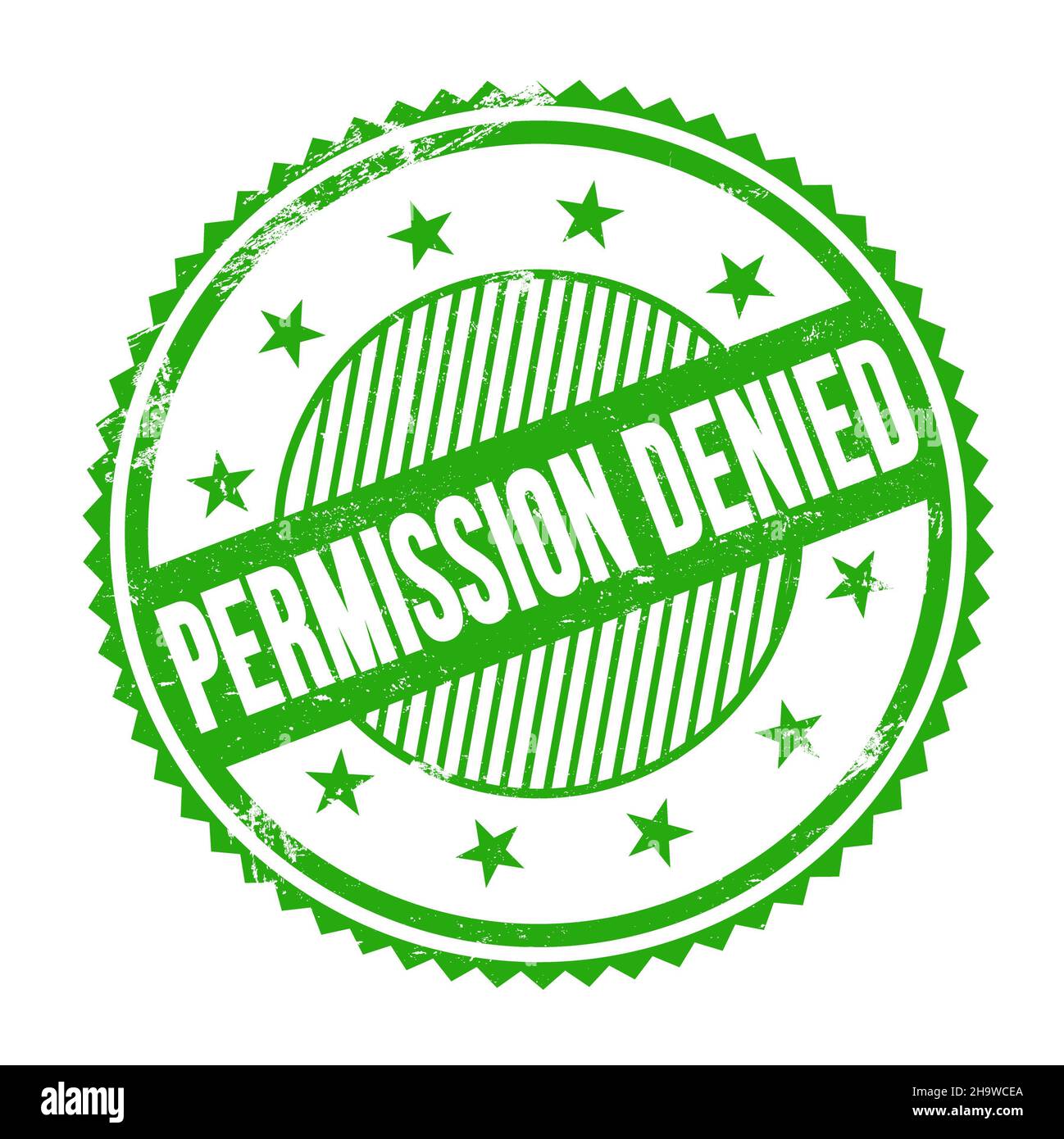 PERMISSION REFUSÉE texte écrit sur vert grungy zigzag bordures timbre rond. Banque D'Images
